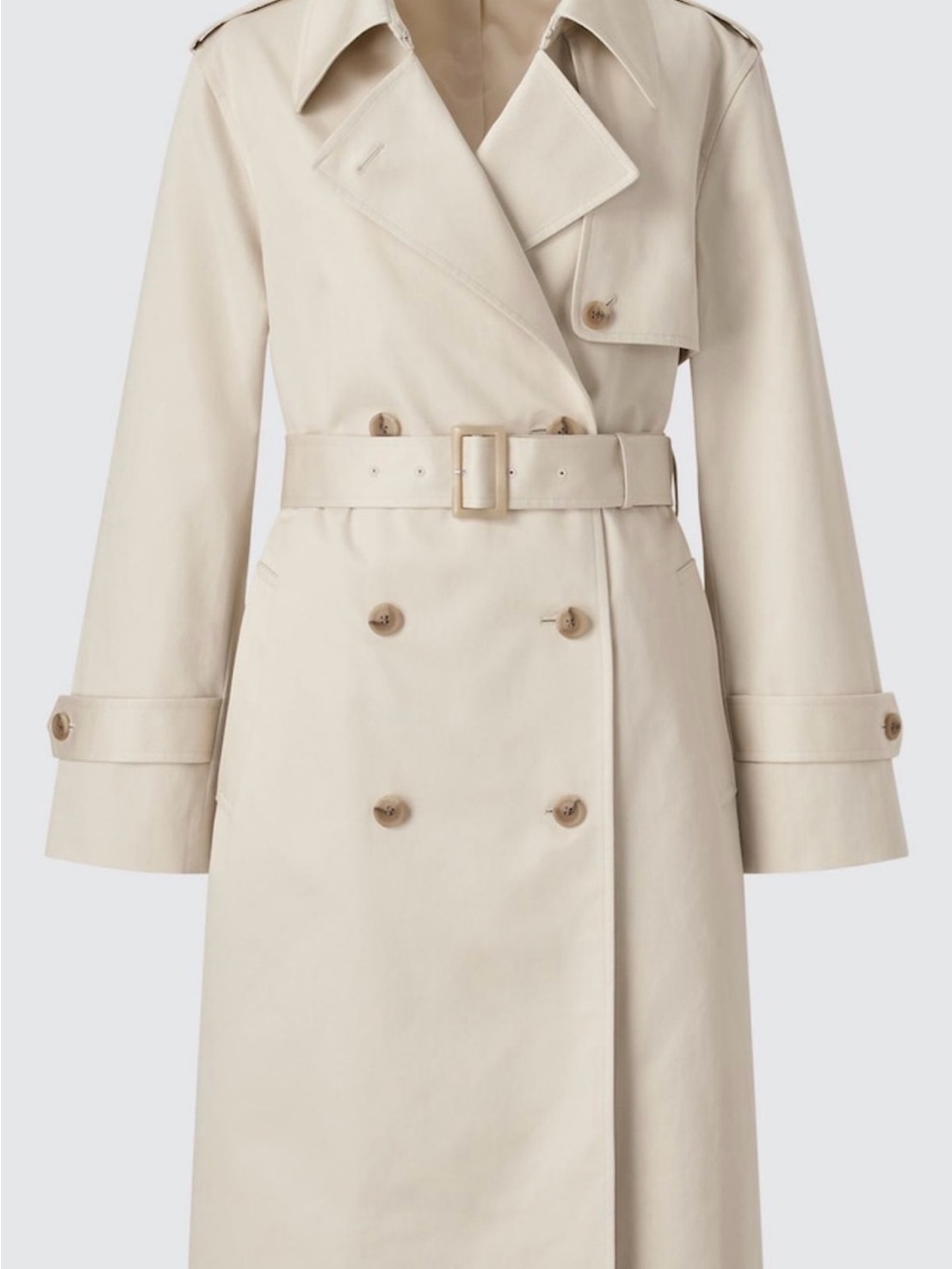 Uniqlo Women's Light Cream Double-Breasted Trench Coat with Belt